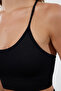 Siyah Seamless/Dikişsiz Destekli Ayarlanabilir İp Askılı Yoga Örme Spor Sütyeni THMAW25SS00001 - 3