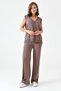 Women's V-Neck Sleeveless Buttoned Vest & High Waist Wide Leg Knitwear Trousers Coffee Knitwear Suit 103 - 4