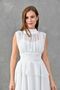 White Chiffon Fabric Stand Collar Skirt Layered Design Sleeveless Mini Dress 093 - 2