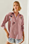 Women's Lilac Embroidered Linen Shirt 60091013 - 2