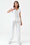 Women's V-Neck Sleeveless Buttoned Vest and High Waist Wide Leg Knitwear Trousers Ecru Knitwear Suit 103 - 8