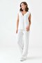 Women's V-Neck Sleeveless Buttoned Vest and High Waist Wide Leg Knitwear Trousers Ecru Knitwear Suit 103 - 6