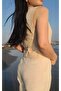 Women's V-Neck Woven Lined Buttoned Short Vest-Cream111 - 2