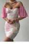 White Floral Patterned Fabric Strapless Collar Tulle Detail Princess Sleeve Mini Dress 243 - 5
