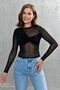 Black Tulle Fabric Gather Design Long Sleeve Transparent Blouse 300 - 6