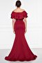 Flexible Scuba Fabric Low Shoulder Slit Detailed Fish Cut Maxi Length Burgundy Evening Dress 164 - 3