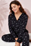 Black and White Small Heart Pattern Cotton Button Pajamas Set