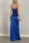 Satin Fabric Low-cut and Slit Detailed Design Maxi Cobalt Blue Dress 582177 - 3