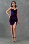 Women's velvet fabric stone strap cross collar slit detailed purple mini dress 582691 - 4