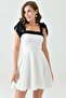 Atlas Fabric Strapless Neck Straps Tie Flared Cut White Mini Dress 245 - 8