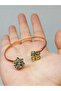 Pyrite stone flower motif copper bracelet (52496) - 3