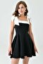Crepe Fabric Strapless Neckline Straps Tie-Up Flared Cut Black Mini Dress 245 - 4