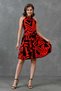 Round Neck Elastic Waist Belt Detail Flared Cutout Stripe Red Summer Dress 2041