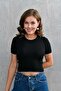 Black Knit Fabric Short-Sleeved Blouse with Embroidered Detail 2414 - 6