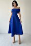 Madonna Collar Saks Blue Midi Atlas Evening Dress - Design 222
