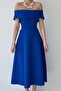 Madonna Collar Saks Blue Midi Atlas Evening Dress - Design 222 - 5