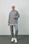 Text Hooded Basic Oversize Gray Bottom Top Tracksuit Set - 2