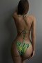 Women's Green Printed Neck Tie Bikini Suit 8524 - 3