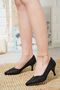 Women's Black Heeled Stone Evening Dress Shoes - 3