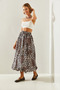 Women's Brown Satin Taffeta Leopard Balloon Skirt De241023 60251461 - 5