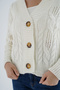 Women's Bone Oversize V-Neck Hair Braided Openwork Buttoned Wool Blend Knitwear Knitted Long Cardigan - 5