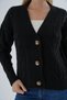 Women's Black Oversize V-Neck Hair Braided Openwork Buttoned Wool Blend Knitwear Knitted Long Cardigan - 7