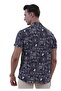 Navy Blue with White Printed Design Hawaiian Relaxed Fit Short Sleeve Summer Shirt - 4