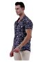Navy Blue with White Printed Design Hawaiian Relaxed Fit Short Sleeve Summer Shirt - 7