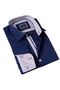 Navy Blue Collar Print Detailed French Double Cuff Sleeve Button Gift Cardboard Boxed Shirt