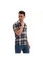 Navy Blue Gray White Plaid Cotton Breathable Slim Fit Men's Shirt - 3