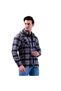 Navy Blue Gray White Plaid Wool Double Pocket Hooded Lumberjack Western Shirt