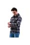 Navy Blue Gray White Plaid Wool Double Pocket Hooded Lumberjack Western Shirt - 3
