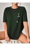 Women's Unisex Oversize Combed Cotton T-Shirt Panda Bamboo Pocket Minimal Design Printed Women's T-Shirt Short Sleeve - 2