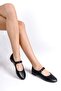 Women's Black Leather Mary Jane Ballerina Flats - 2