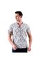 Brown Navy Blue Floral Printed Cotton Hawaiian Crochet Collar Short Sleeve Summer Shirt on White