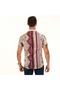 Beige Brown and Purple Patterned Special Design Voile Cotton Hawaiian Crochet Neck Short Sleeve Summer Shirt - 4