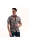 Red Green Blue Plaid Checked Cotton Slim Fit Short Sleeve Summer Shirt - 3