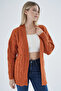 Women's Orange Oversize Pom-Pom Braided Long Wool Blend Knitted Cardigan Trist-6165 - 5