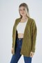 Women's Olive Oversize Pom-Pom Knitted Long Wool Blend Knitwear Knitted Cardigan Trist-6165 - 6