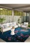 Mira Blue Shades Moon and Pink Flowers Detailed Modern Decorative Carpet Mira5506 - 2