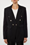 Black Woven Blazer Jacket - Waist Fitting, Button Detail and Lined, TWOAW25BC00021 - 3