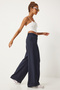 Women's Navy Blue Wide Leg Mid Waist Pants Hk00038 - 4