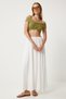 Women's Ecru Flounce Linen Blended Long Skirt Dp00209 - 3