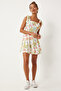 Women's Ecru Green Thick Strap Print Summer Mini Viscose Dress Fn03238