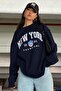 Navy Blue New York Printed Crew Neck Oversize Sweatshirt