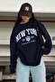 Navy Blue New York Printed Crew Neck Oversize Sweatshirt - 2