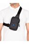 Black Linen Fabric Belgrat Cross Chest and Shoulder Bag with Phone Compartment