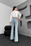 MooD Ice Blue Snow Wash Gold Flared Jeans High Waist Denim Trousers - 4