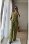 Women's Green Linen Button Detail Vest Pants Set - 3