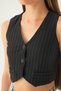 BlAck StripeD Vest - 6879A Button DetAileD - 6